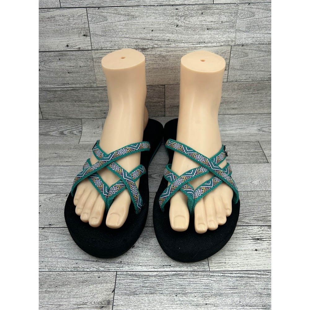 Teva Olowahu Teal Geometric Strappy Mush Topsole Flip Flop Sandals Women 7 6840